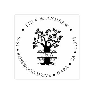 Elegant monogram boom retouradres rubberstempel