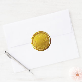 Elegant monogram Bright Gold Wax Seal Bruiloft Ronde Sticker