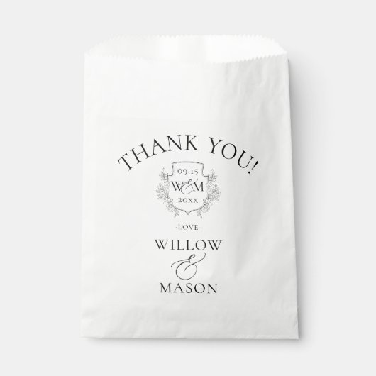 Elegant  Monogram Bruiloft Bedankzakje (Voorkant)