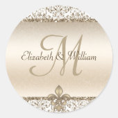 Elegant Monogram Bruiloft Champagne Fleur de Lis Ronde Sticker (Voorkant)
