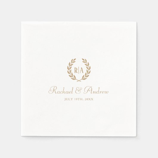 Elegant Monogram Bruiloft Goud Wit Servet (Voorkant)