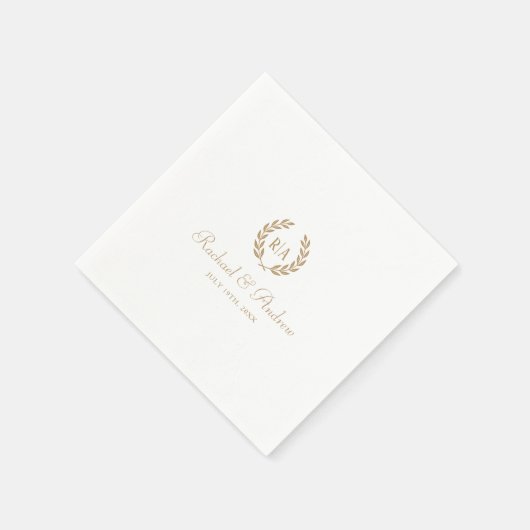 Elegant Monogram Bruiloft Goud Wit Servet (Hoek)