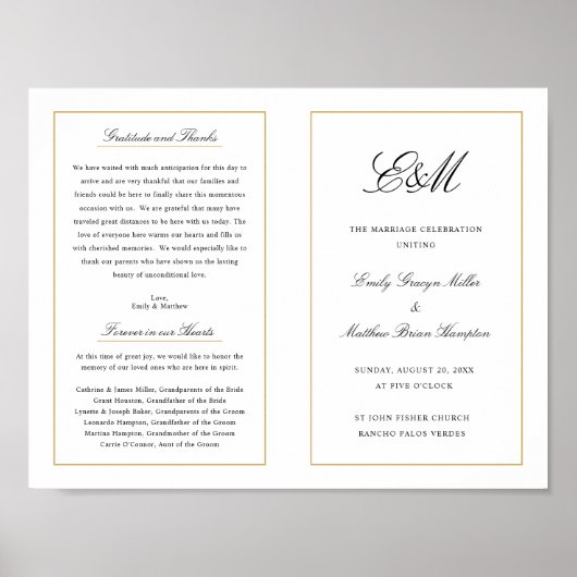 Elegant monogram bruiloft programma buiten downloa poster (Voorkant)