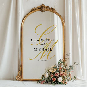 Elegant, monogram, bruiloft, raamsticker
