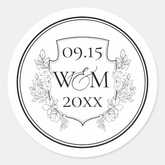 Elegant Monogram Bruiloft Ronde Sticker (Voorkant)