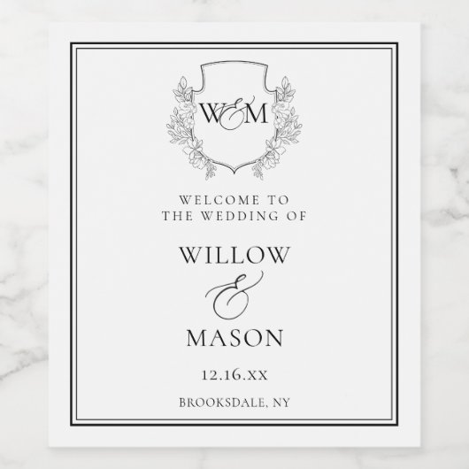 Elegant Monogram Bruiloft Wijn Etiket (Enkel label)