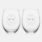 Elegant Monogram Bruiloft Wijnglas Zonder Voet (Voorkant)