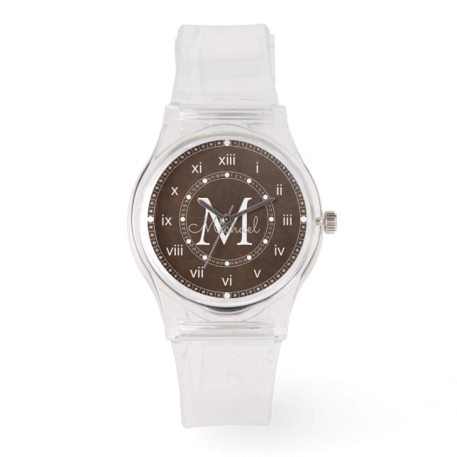 elegant monogram bruin chique siliconen band Clear Horloge (Voorkant)