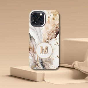 Elegant Monogram Bruin Goud Marmer Abstract Ontwer iPhone 13 Pro Max Hoesje
