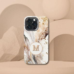 Elegant Monogram Bruine Goud Marmer Abstract Ontwe iPhone 13 Pro Hoesje