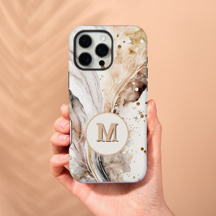 Elegant Monogram Bruine Goud Marmer Abstract Ontwe iPhone 16 Pro Max Hoesje