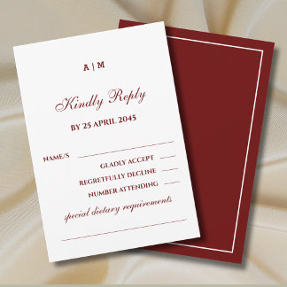 Elegant Monogram Burgundy Wedding RSVP Card 