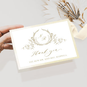 Elegant monogram, Champagne Waterverf bruiloft Bedankkaart
