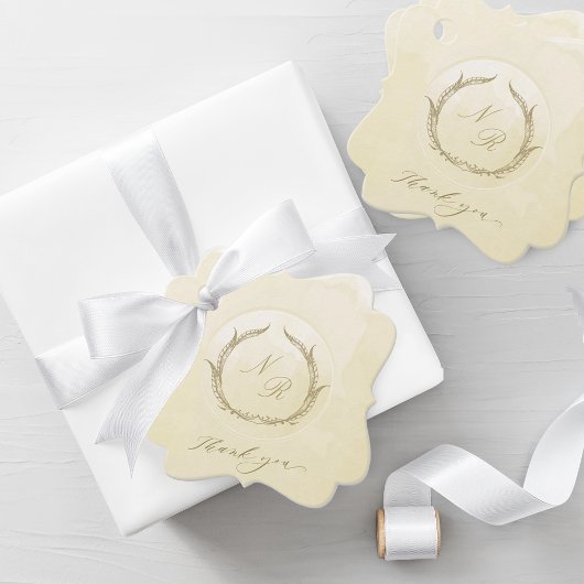 Elegant Monogram Champagne Waterverf Wedding Bedankjes Labels