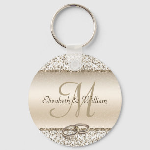 Elegant Monogram Champagne Wedding Favor Sleutelhanger