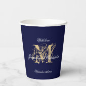 Elegant Monogram Chique Script Navy Blauw Bruiloft Papieren Bekers (Achterkant)