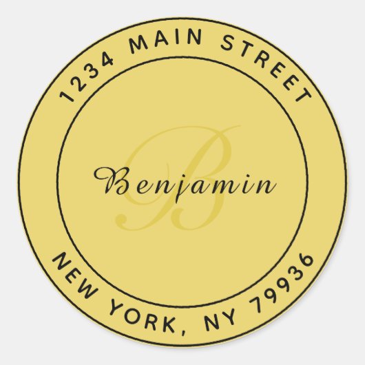 Elegant Monogram Circulair Retouradres Goud Ronde Sticker (Voorkant)