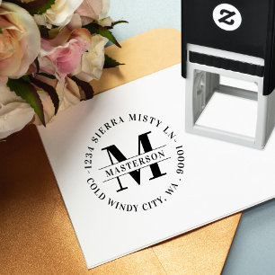 Elegant Monogram Circular Return Address Zelfinktende Stempel