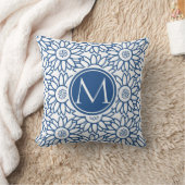 Elegant Monogram Classic Blue Sunflower Kussen (Deken)