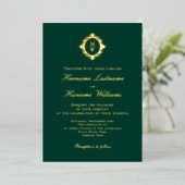 Elegant Monogram Classic Luxe Emerald Green Gold Folie Uitnodiging (Staand Voorkant)