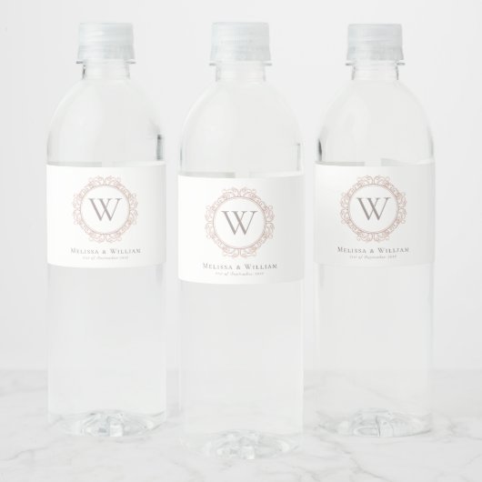 Elegant Monogram Classic Wedding Waterfles Etiket (Flessen)