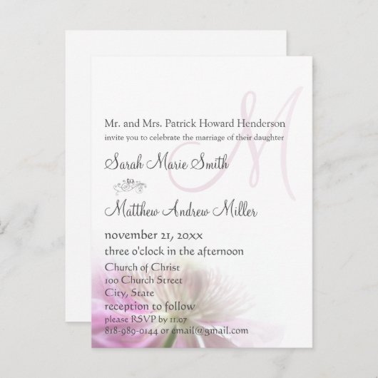 Élégant Monogram Clematis Faire-part de mariage (Devant / Derrière)