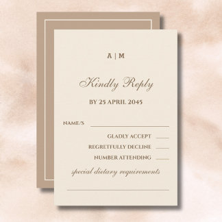 Elégant Monogram Cream Taupe Mariage carte RSVP