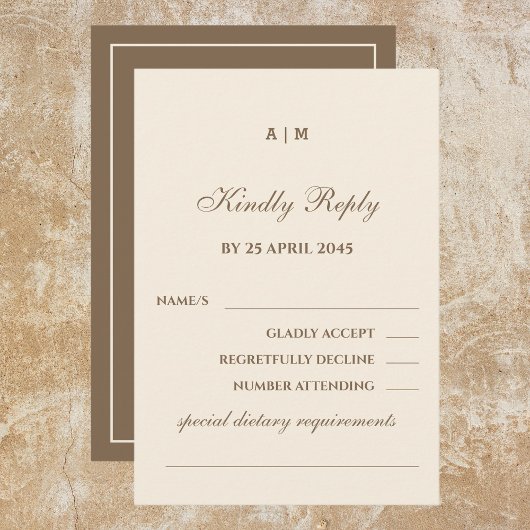 Elégant Monogram Cream Taupe Mariage carte RSVP