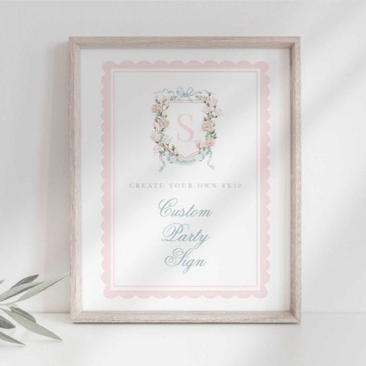 Elegant Monogram Crest Baby Shower Custom 8x10 Poster