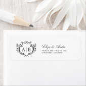 Elegant Monogram Crest Black en White Wedding Etiket (Insitu)