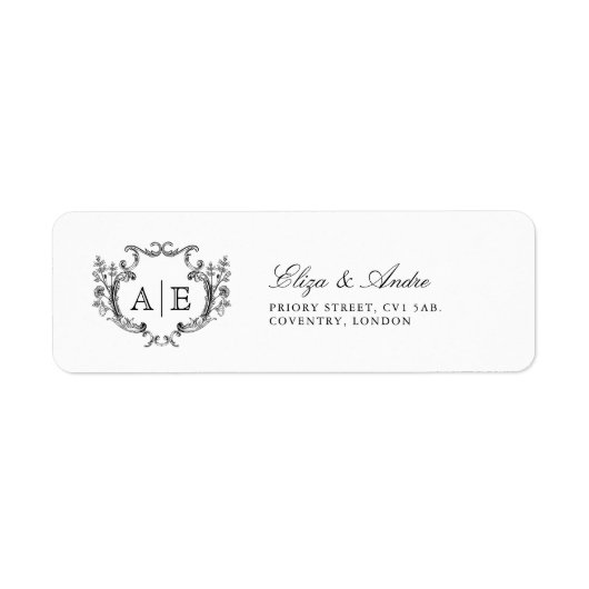 Elegant Monogram Crest Black en White Wedding Etiket (Voorkant)