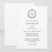 Elegant Monogram Crest Black en White Wedding Kaart (Voorkant / Achterkant)