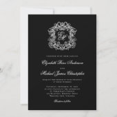 Elegant Monogram Crest Black Wedding Kaart (Voorkant)