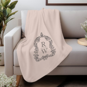 Elegant  Monogram Crest Blush Pink Sherpa Deken