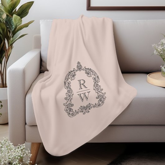 Elegant Monogram Crest Blush Pink Sherpa Deken