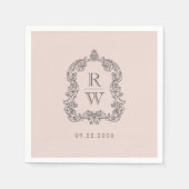 Elegant  Monogram Crest Blush Roze Bruiloft Servet (Voorkant)