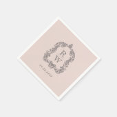 Elegant  Monogram Crest Blush Roze Bruiloft Servet (Hoek)