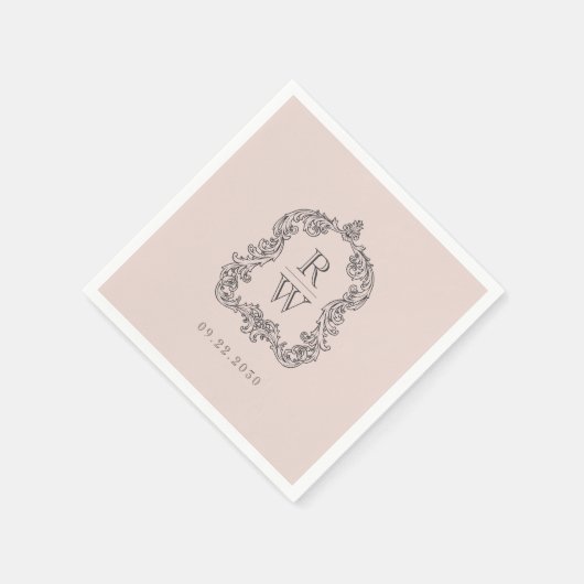 Elegant Monogram Crest Blush Roze Bruiloft Servet (Hoek)