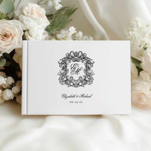 Elegant  Monogram Crest Bruiloft Gastenboek