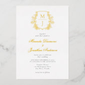 Elegant Monogram Crest Bruiloft Gouden Folie Invit Folie Uitnodiging (Voorkant)