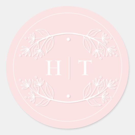 Elegant Monogram Crest Bruiloft roze blush Ronde Sticker (Voorkant)