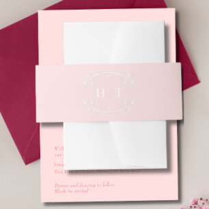 Elegant Monogram Crest Bruiloft roze blush Uitnodigingen Wikkel