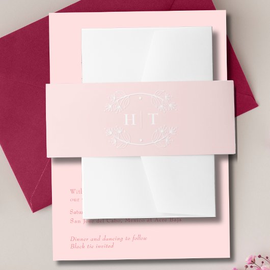 Elegant Monogram Crest Bruiloft roze blush Uitnodigingen Wikkel
