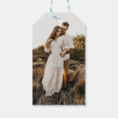 Elegant Monogram Crest Foto Botanische Bruiloft Cadeaulabel (Achterkant)