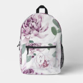 Elegant Monogram Crest Lavendel Waterverf Bloemen Bedrukte Rugzak (Voorkant)