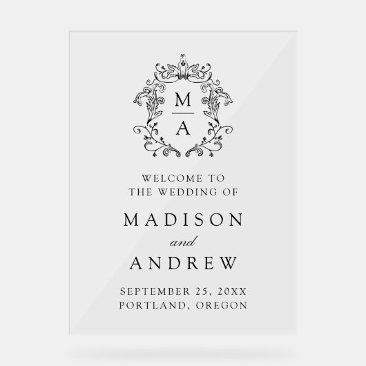 Elégant Monogram Crest Mariage Bienvenue (Recto)