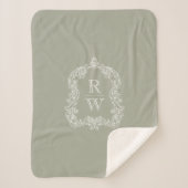 Elegant Monogram Crest Sage Groen Sherpa Deken (Voorkant)