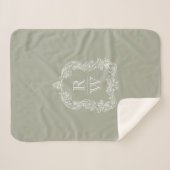 Elegant Monogram Crest Sage Groen Sherpa Deken (Voorkant (horizontaal))