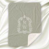 Elegant Monogram Crest Sage Groen Sherpa Deken