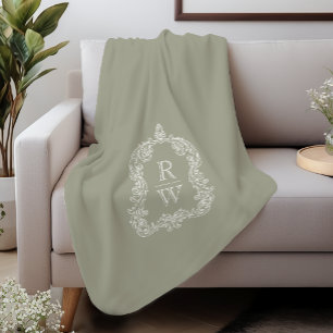 Elegant Monogram Crest Sage Groen Sherpa Deken